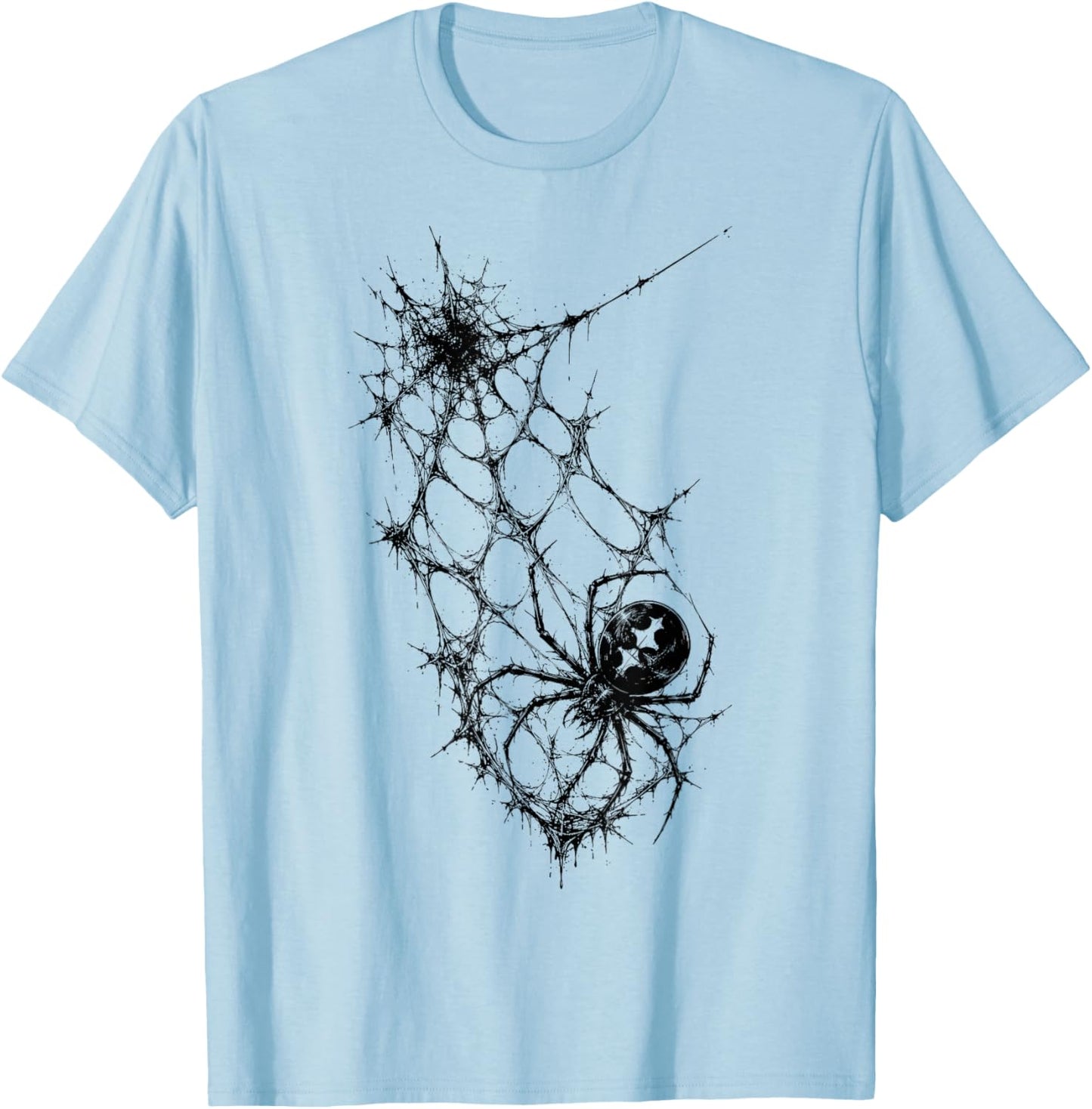 Black Spider Web Gothic Horror Blackwork Tattoo T-Shirt - T-Shirt | Light Blue