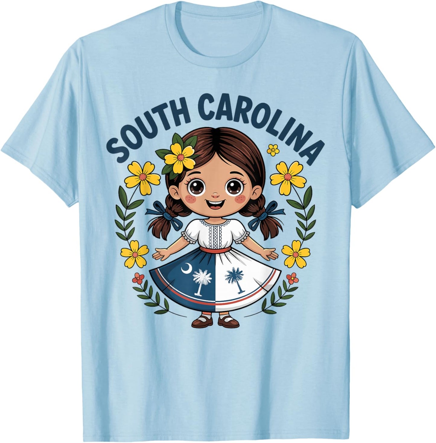 Cute South Carolina Girl in Palmetto Dress for Kids T-Shirt - T-Shirt | Light Blue
