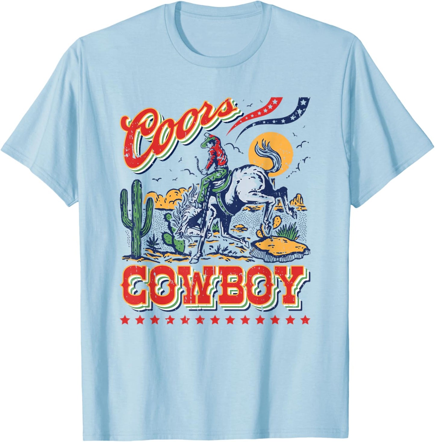 Vintage Cowhide Riding Coors Cowboys Western Country T-Shirt - T-Shirt | Light Blue
