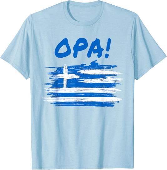 OPA! Funny Traditional Greek Party Quote & Flag of Greece T-Shirt - T-Shirt | Light Blue