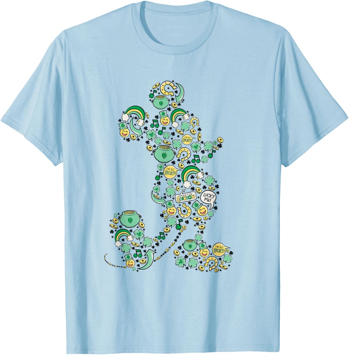 NEW Disney Mickey St. Patrick's Day Lucky Icons Silhouette T-Shirt - T-Shirt | Light Blue