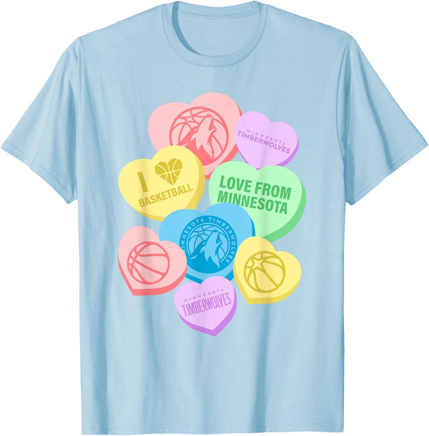 NBA Minnesota Timberwolves Valentine's Day Candy Hearts T-Shirt - T-Shirt | Light Blue