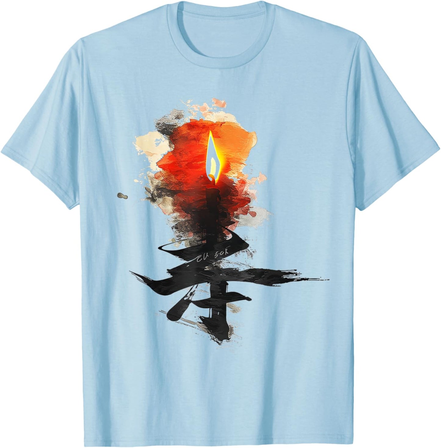 Anime Manga Abstract Motif Drawing Illustration Flame Anime T-Shirt - T-Shirt | Light Blue