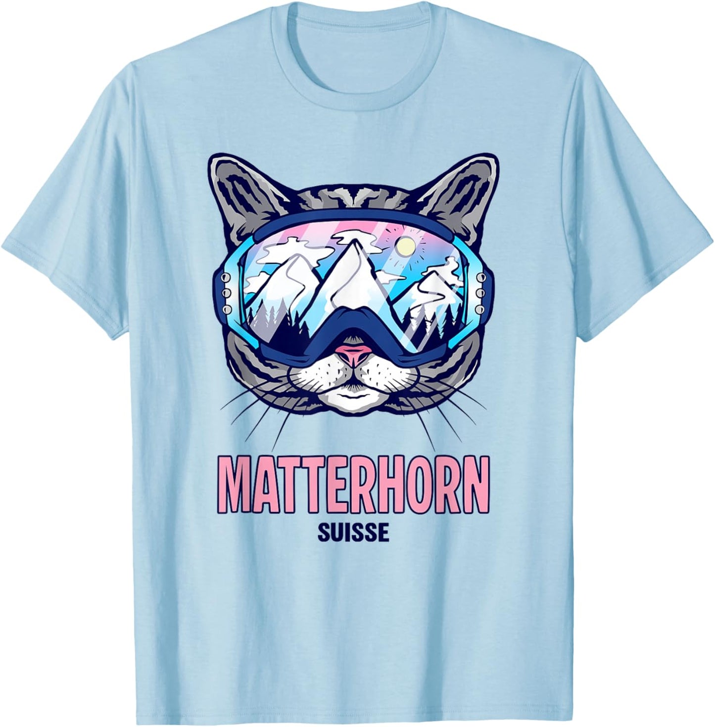 Cat Ski Goggles Mountain Panorama Matterhorn T-Shirt - T-Shirt | Light Blue