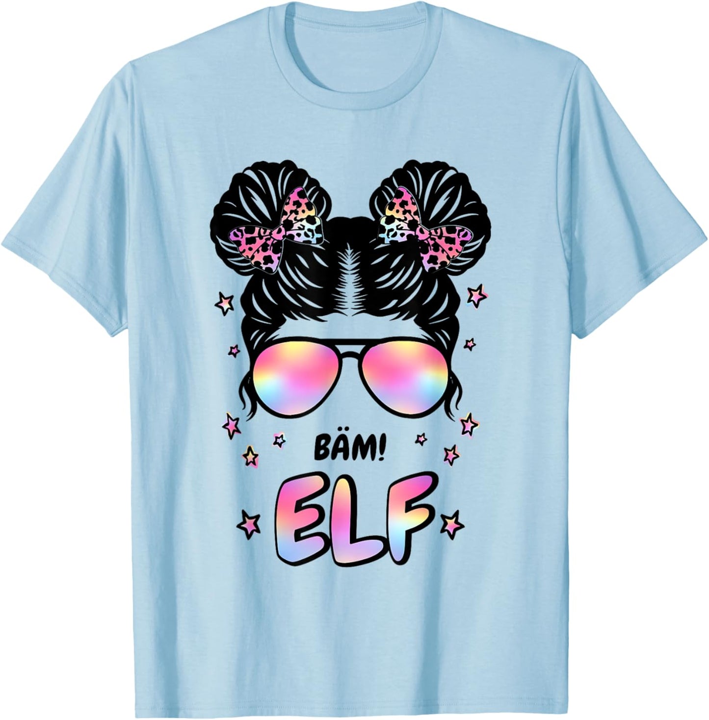 11th Birthday Girl Messy Bun Bäm! Elf T-Shirt - T-Shirt | Light Blue