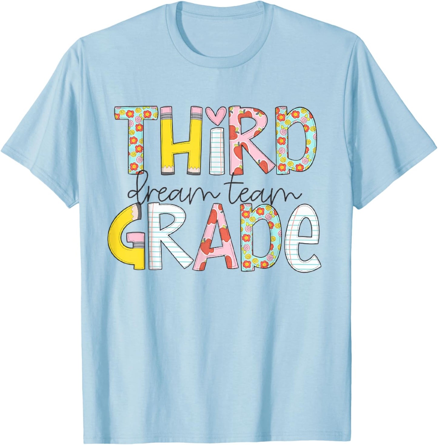 Retro Third Grade Dream Team Cute Pencil First Day of School T-Shirt - T-Shirt | Light Blue