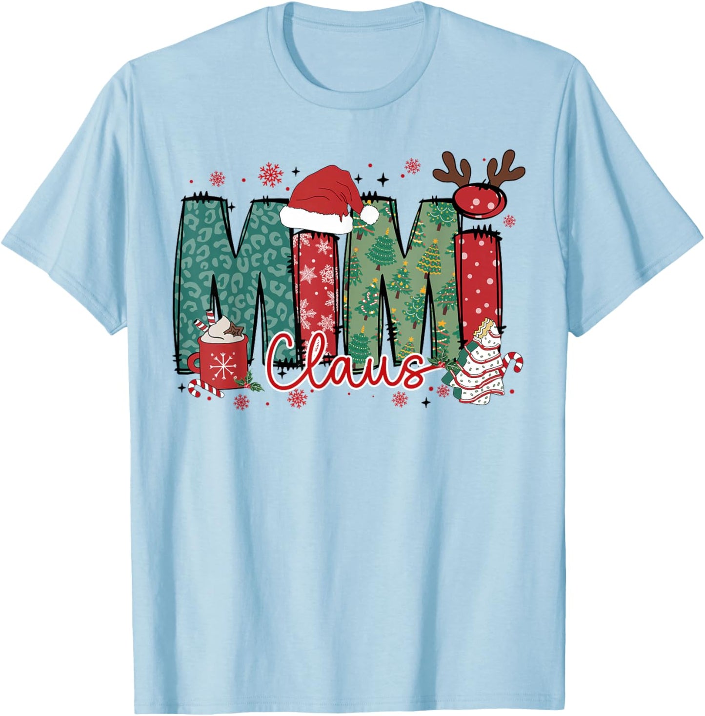 Mimi Claus Christmas Pajama Santa Claus Family Matching T-Shirt - T-Shirt | Light Blue