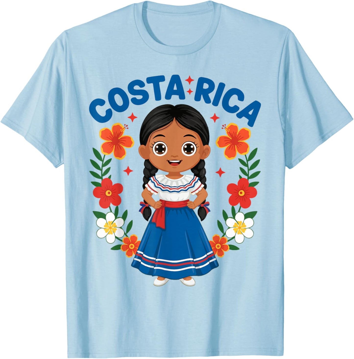 Costa Rica Costa Rican Girl Traditional Dress Heritage T-Shirt - T-Shirt | Light Blue
