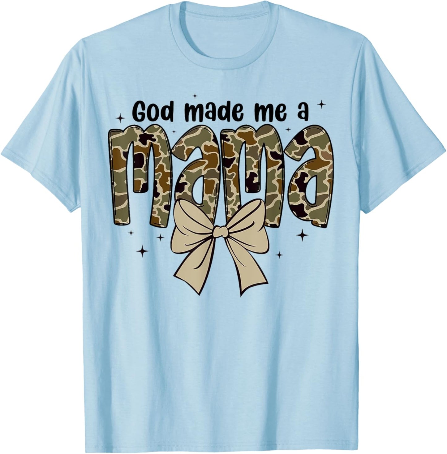 God made me a mama Mother Coquette Duck Camo Bow Retro T-Shirt - T-Shirt | Light Blue