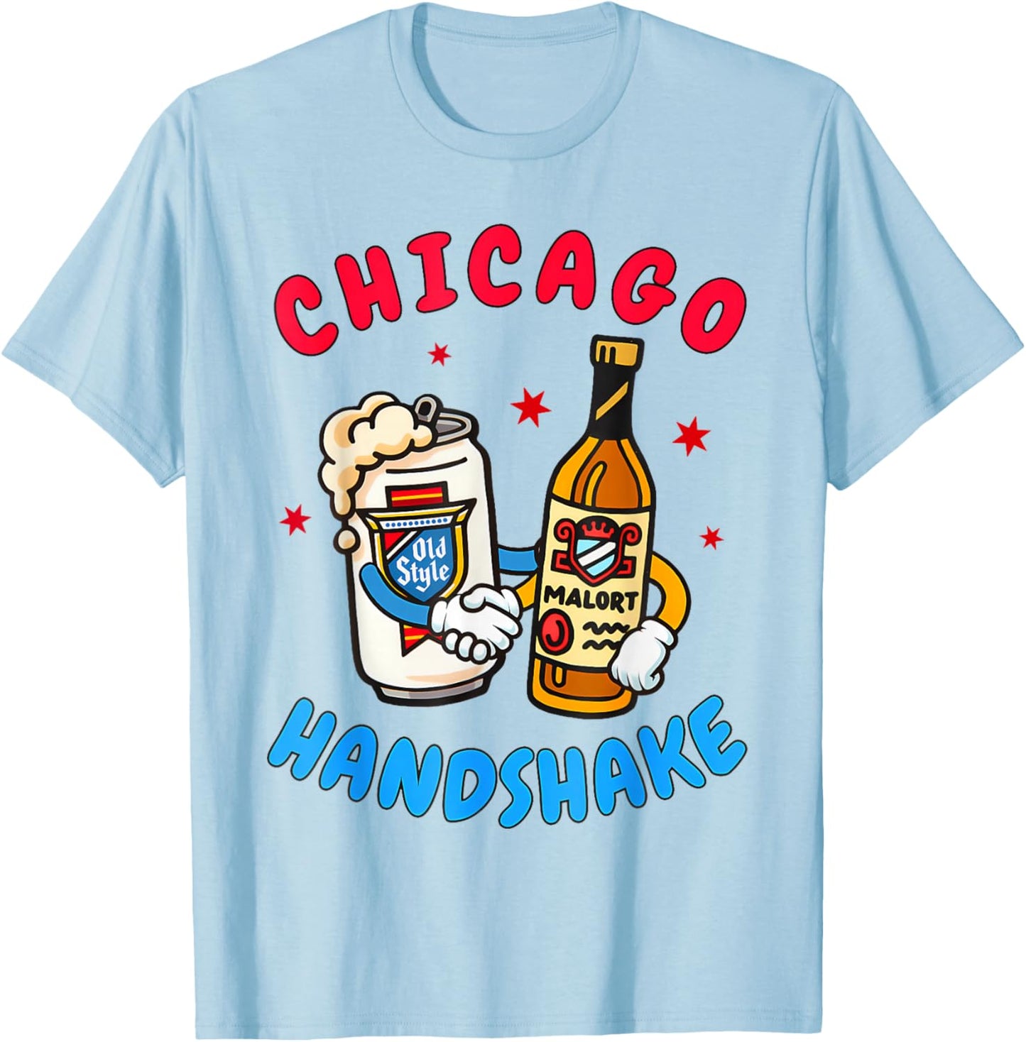 Chicago Illinois Chicago Handshake Chicago Beer Lover Malort T-Shirt - T-Shirt | Light Blue