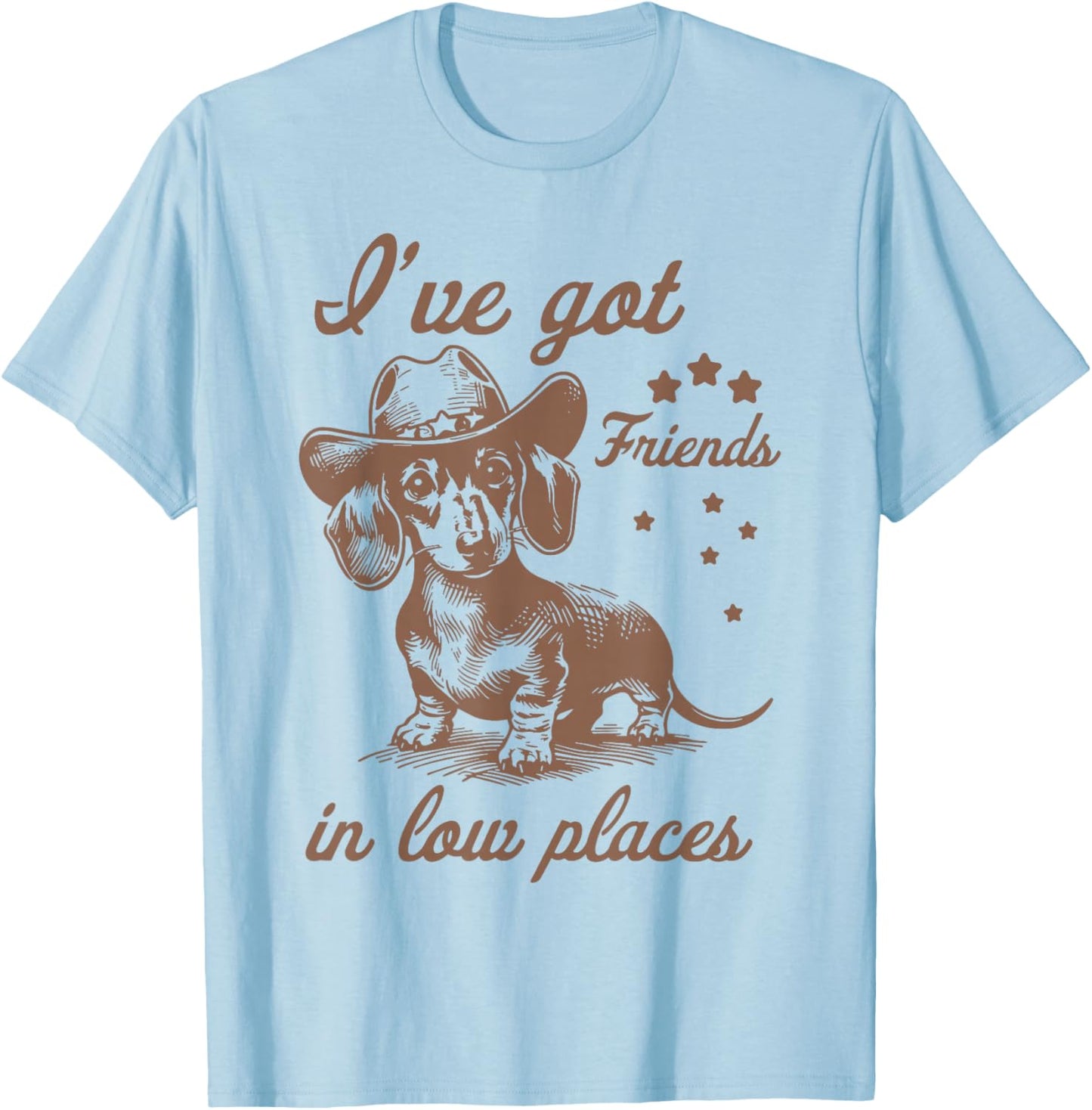 Retro I've Got Friends In Low Places Funny Dachshund Cowboy T-Shirt - T-Shirt | Light Blue