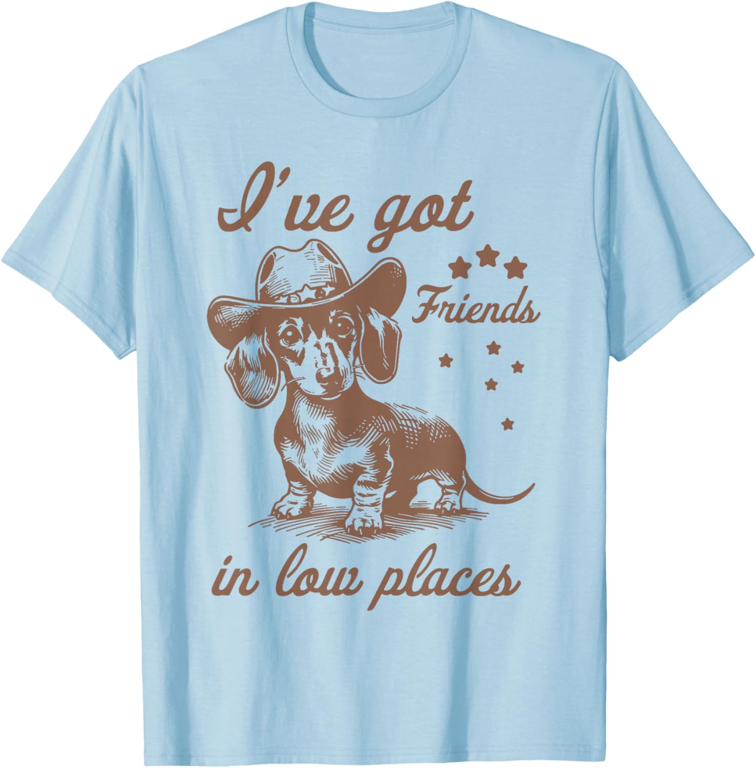 Retro I've Got Friends In Low Places Funny Dachshund Cowboy T-Shirt - T-Shirt | Light Blue