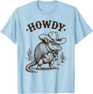 Cowboy Funny Armadillo Men Women Howdy Armadillo Western T-Shirt - T-Shirt | Light Blue