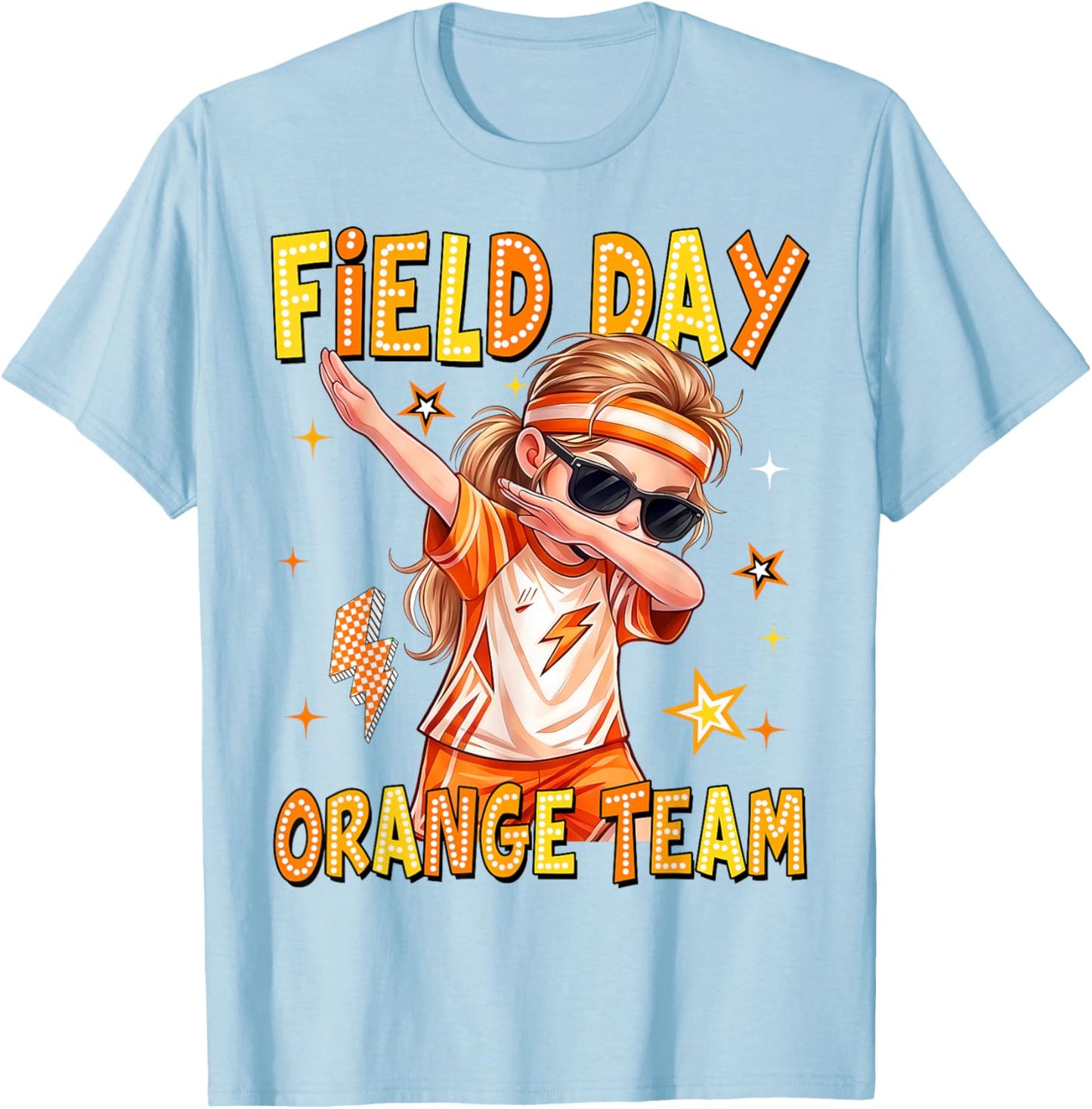 Field Day Orange Team Dabbing Girl Kids Games Field Trip Fun T-Shirt - T-Shirt | Light Blue