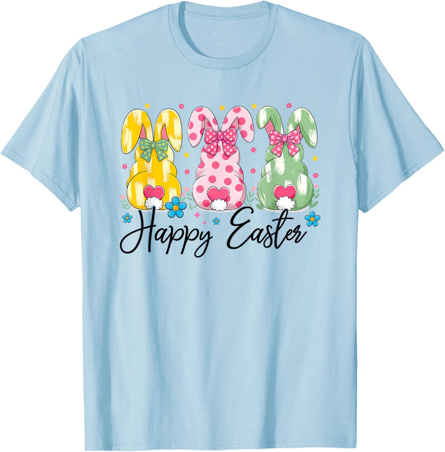 Happy Easter Cute Coquette Easter Bunny Rabbit Women Girl T-Shirt - T-Shirt | Light Blue