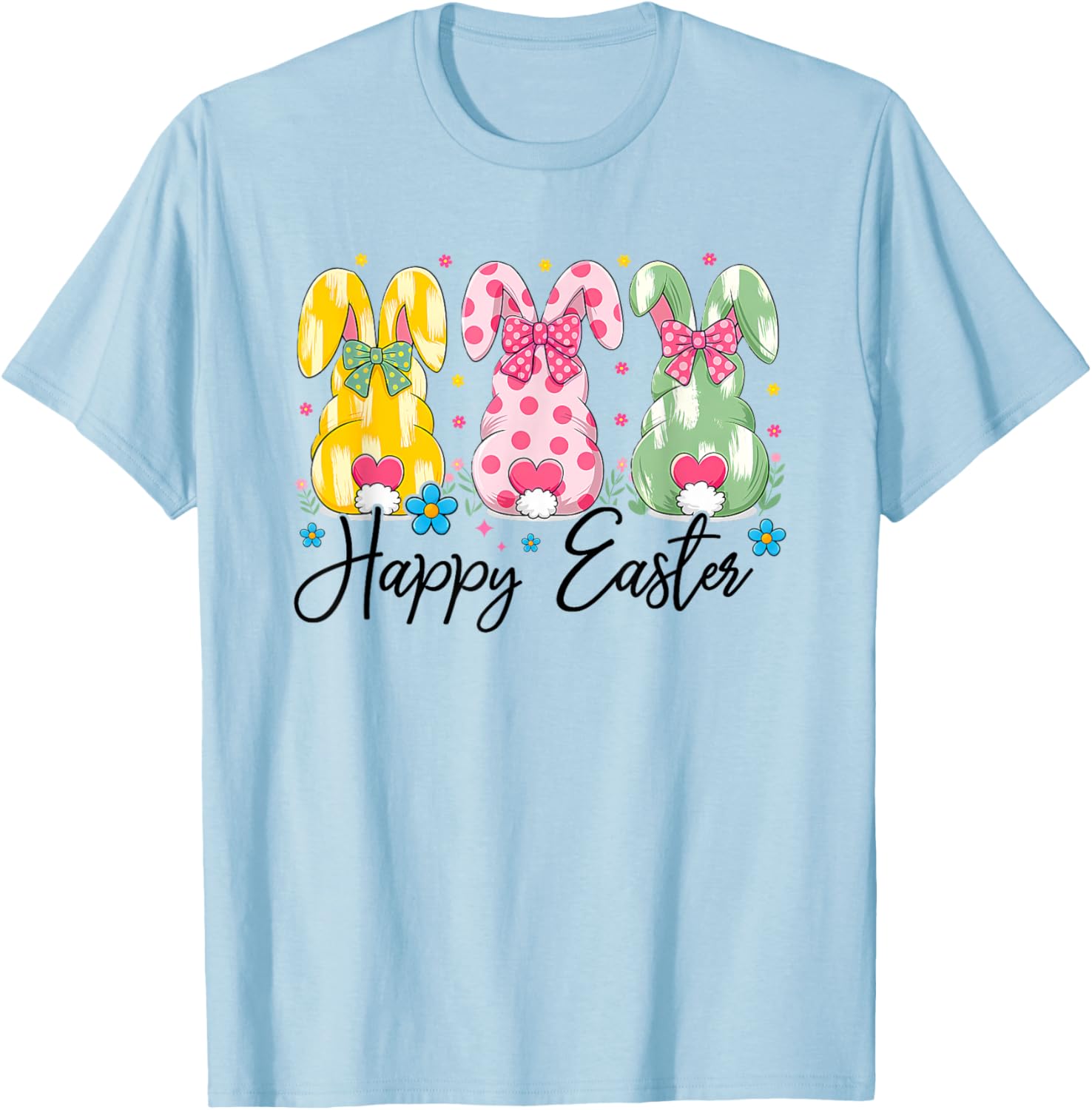 Happy Easter Cute Coquette Easter Bunny Rabbit Women Girl T-Shirt - T-Shirt | Light Blue