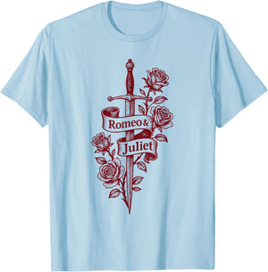 Romeo and Juliet Shakespeare Sword and Roses T-Shirt - T-Shirt | Light Blue