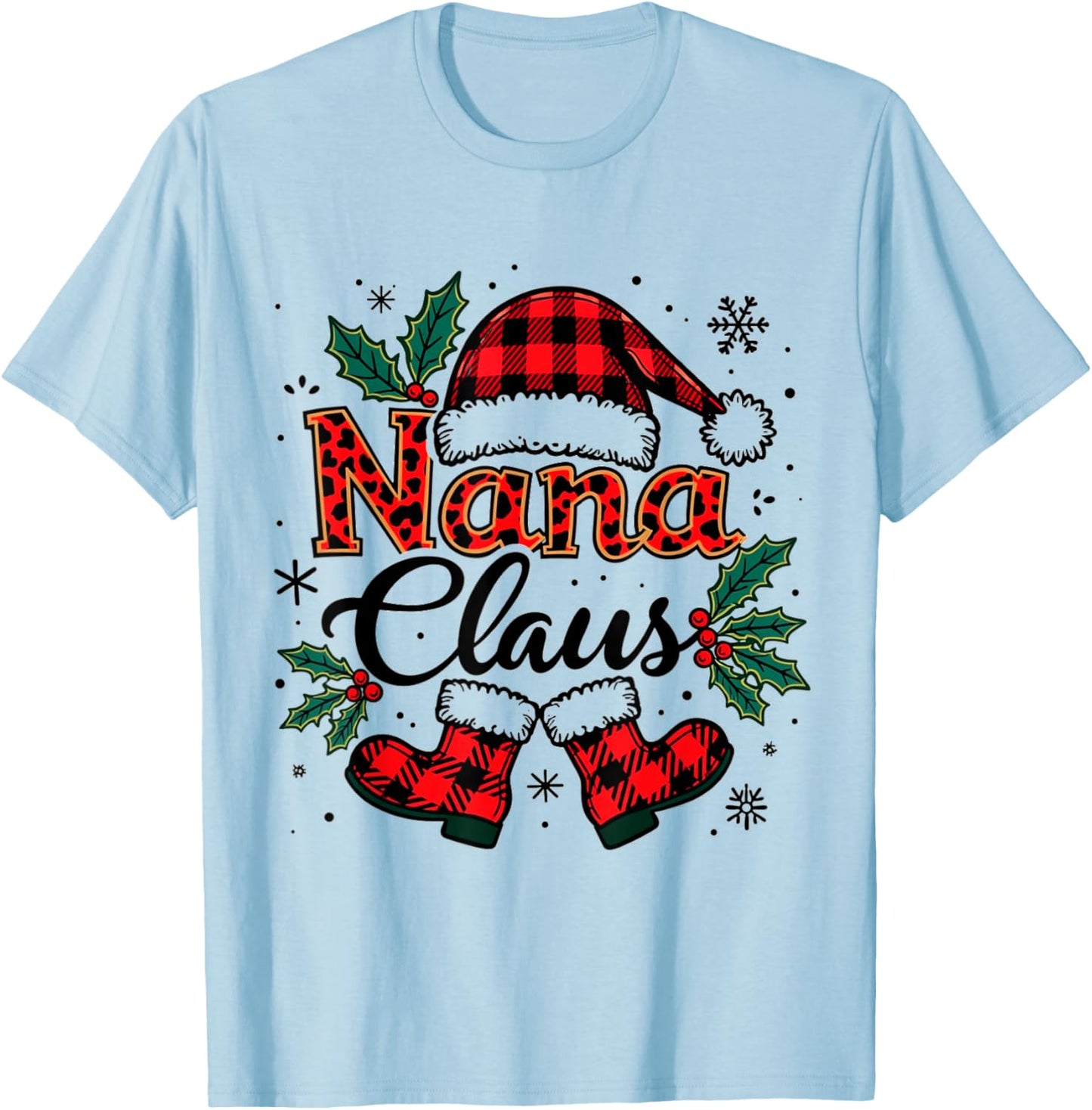 Nana Claus Santa Hat Christmas lights family Xmas Men Women T-Shirt - T-Shirt | Light Blue