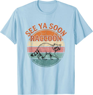 See Ya Soon Raccoon Vintage Retro Sunset Style T-Shirt - T-Shirt | Light Blue