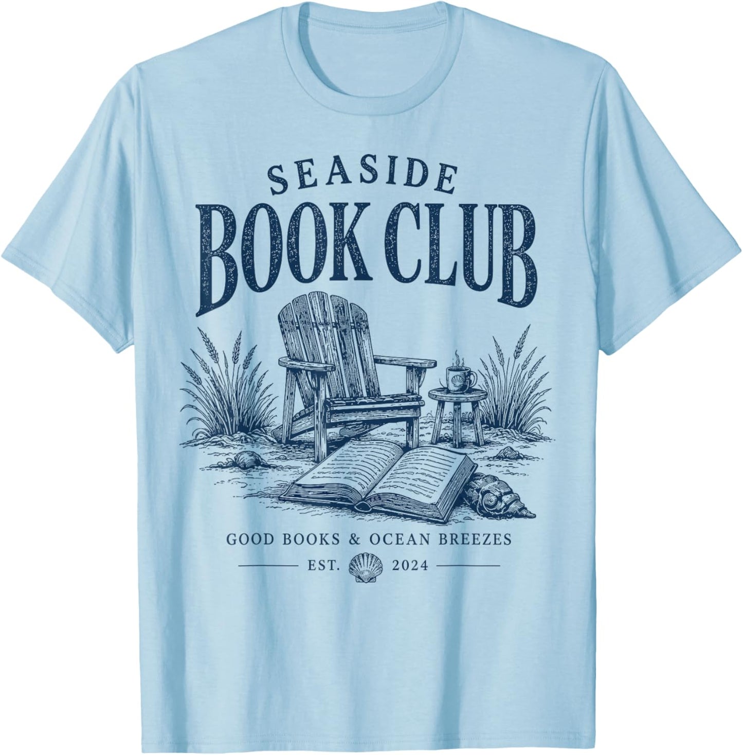 Seaside Book Club Vintage Beach Reader T-Shirt - T-Shirt | Light Blue