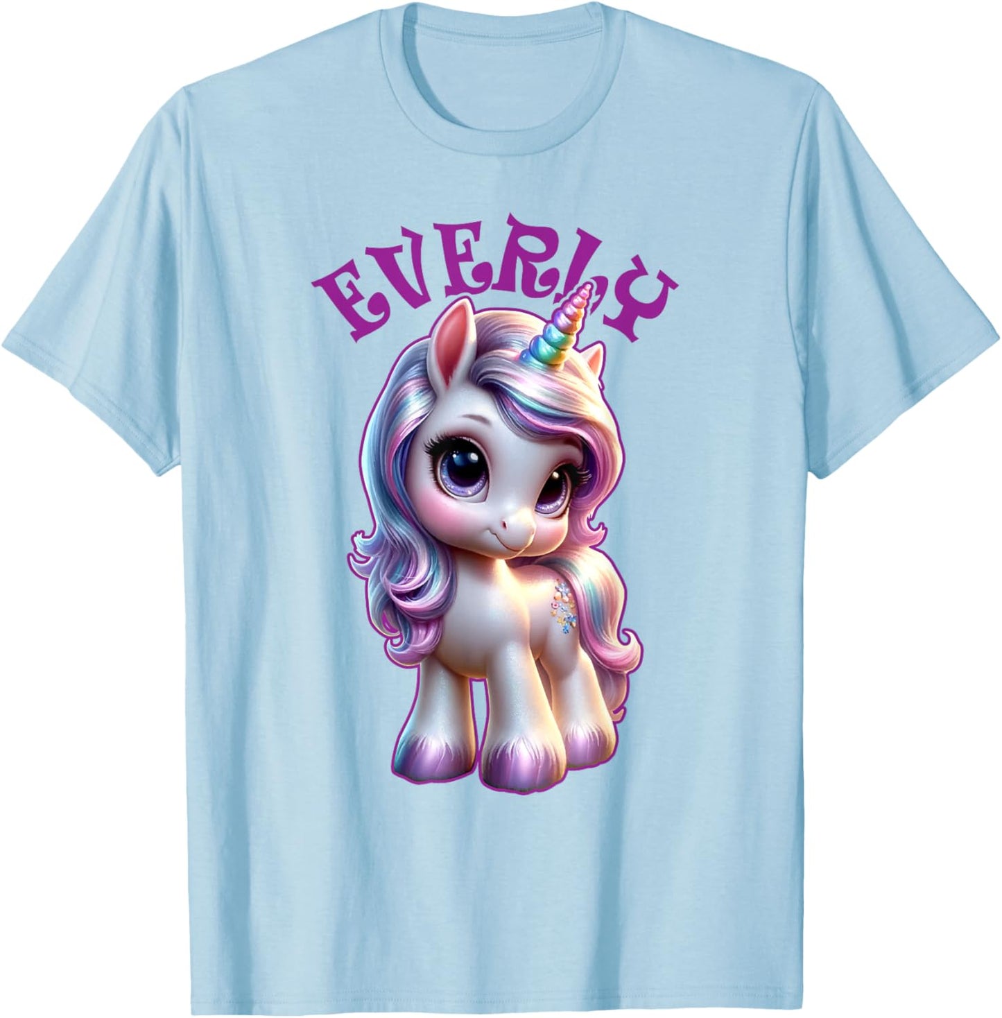 Everly Cute Unicorn Design for Girls Name Everly T-Shirt - T-Shirt | Light Blue