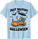 Funny Just Waiting For Halloween Skeleton Spooky Vibe Summer T-Shirt - T-Shirt | Light Blue