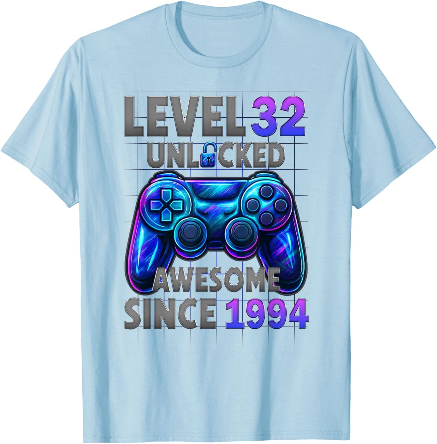 Level 32 Unlocked Awesome Since 1994 32nd Birthday Gaming T-Shirt - T-Shirt | Light Blue