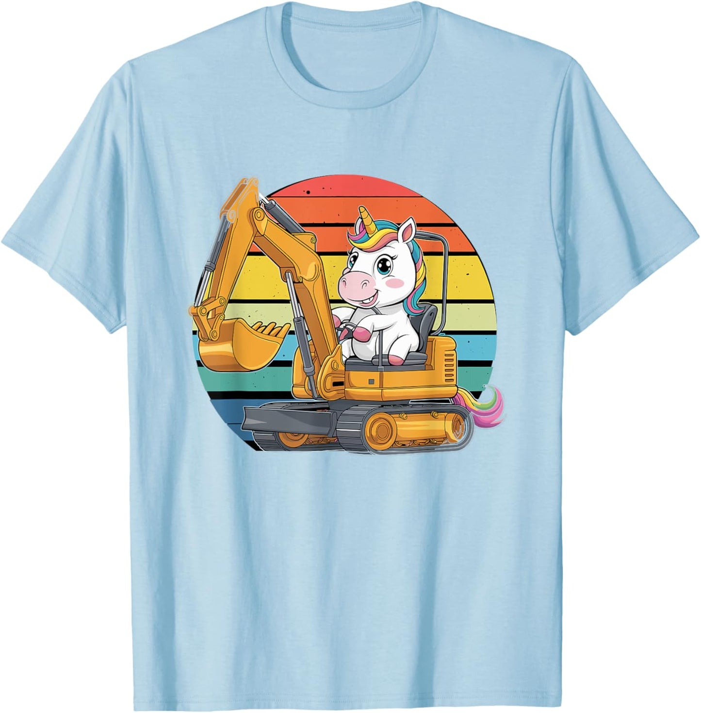 Retro Unicorn Excavator Operator Construction Excavators T-Shirt - T-Shirt | Light Blue