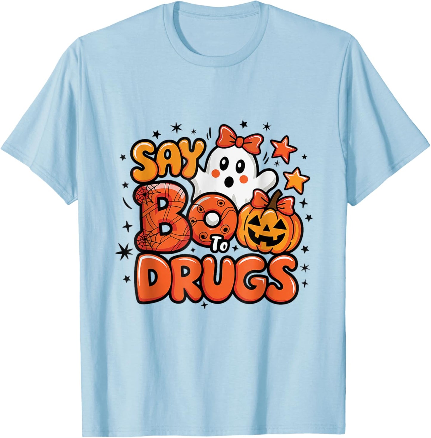Say Boo Drug-Free Red Ribbon Ghost Halloween T-Shirt - T-Shirt | Light Blue