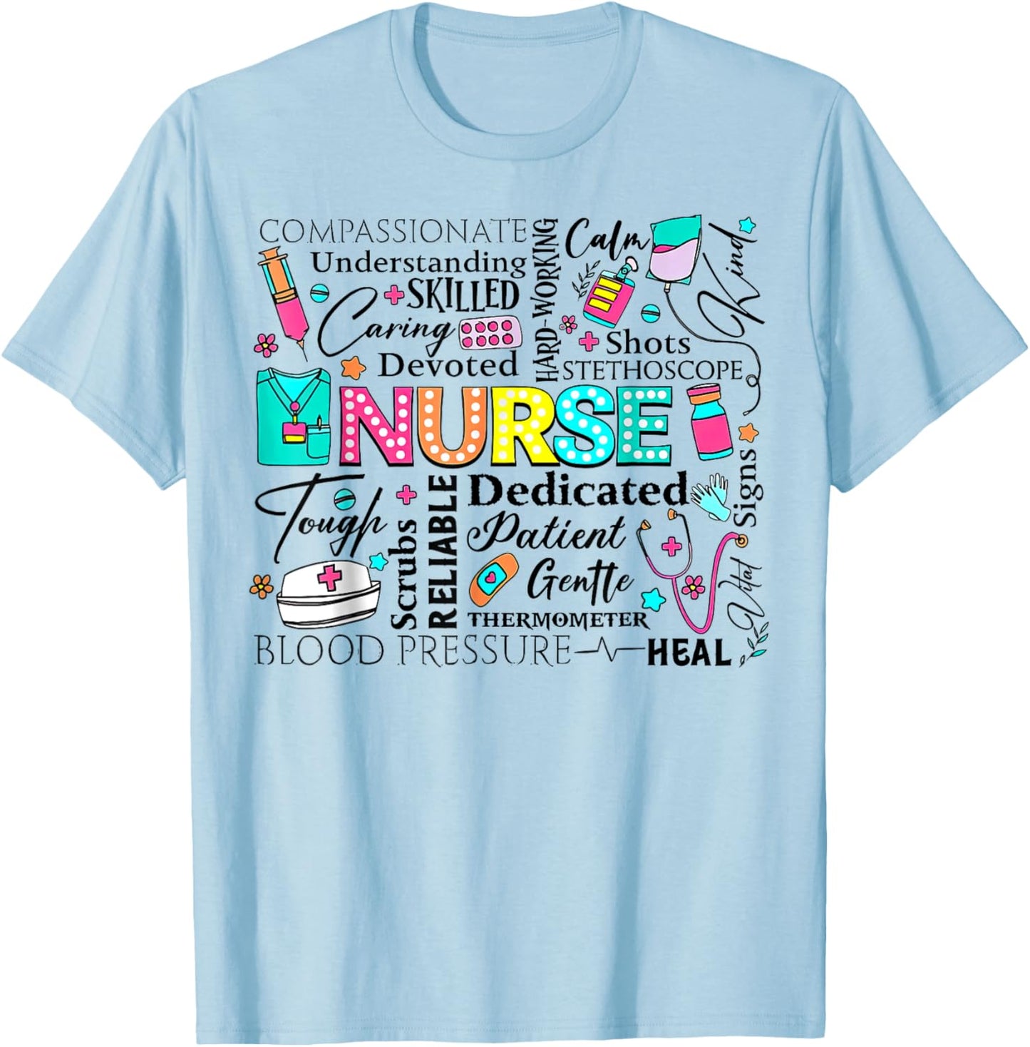 Retro Nurse Word, Nurse Life, Nurse stuff doodles T-Shirt - T-Shirt | Light Blue