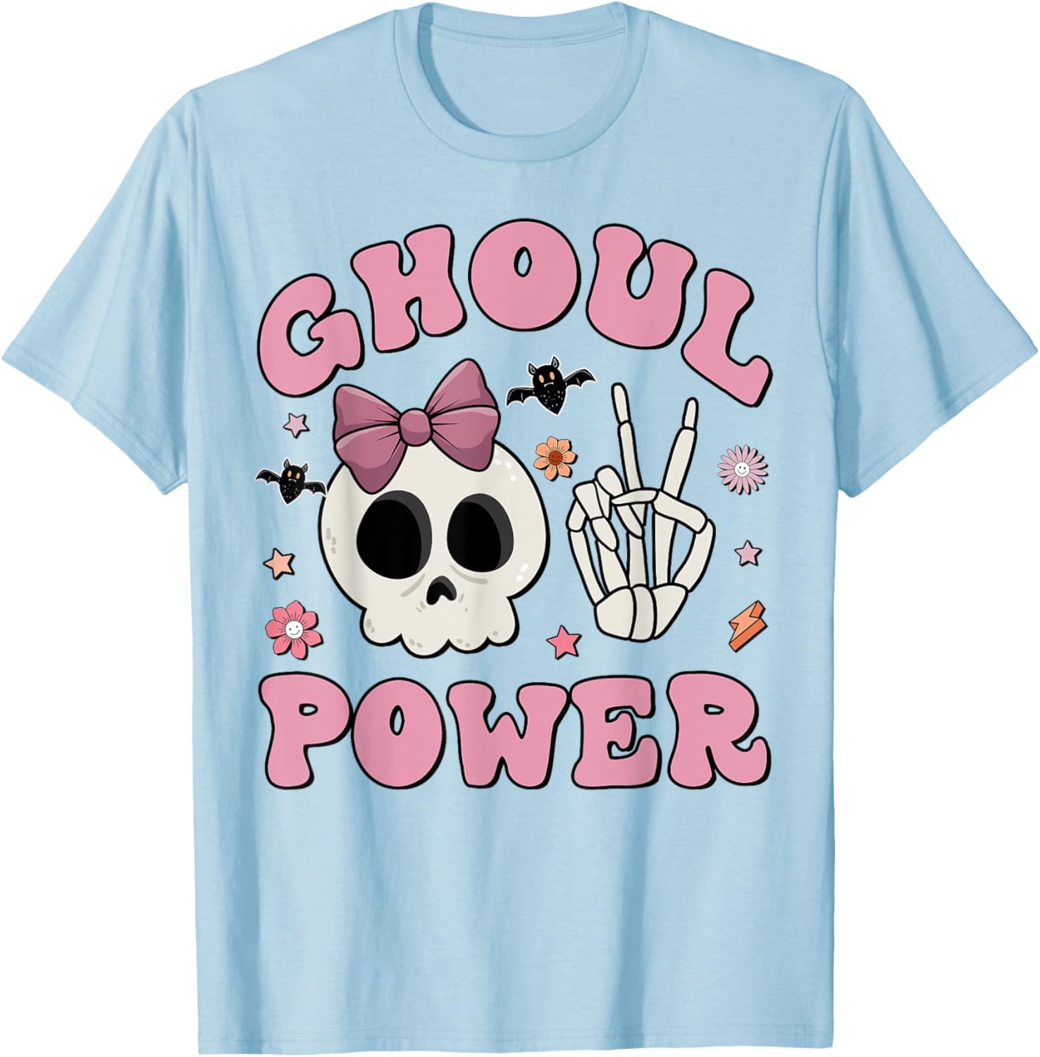 Retro Ghoul Power Halloween Girl Power Skull Toddler Kids T-Shirt - T-Shirt | Light Blue