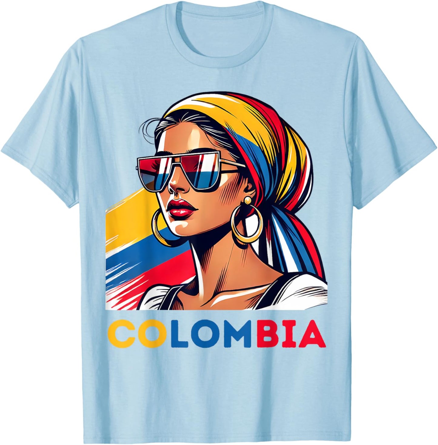 Colombians Souvenirs Products Woman Flag Roots Colombia T-Shirt - T-Shirt | Light Blue