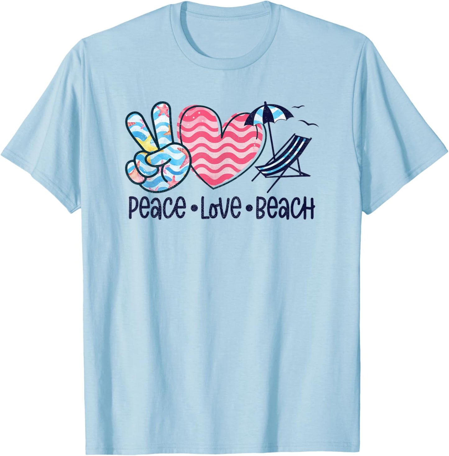 Peace Love Beach Fun Summer Vibes Design T-Shirt - T-Shirt | Light Blue
