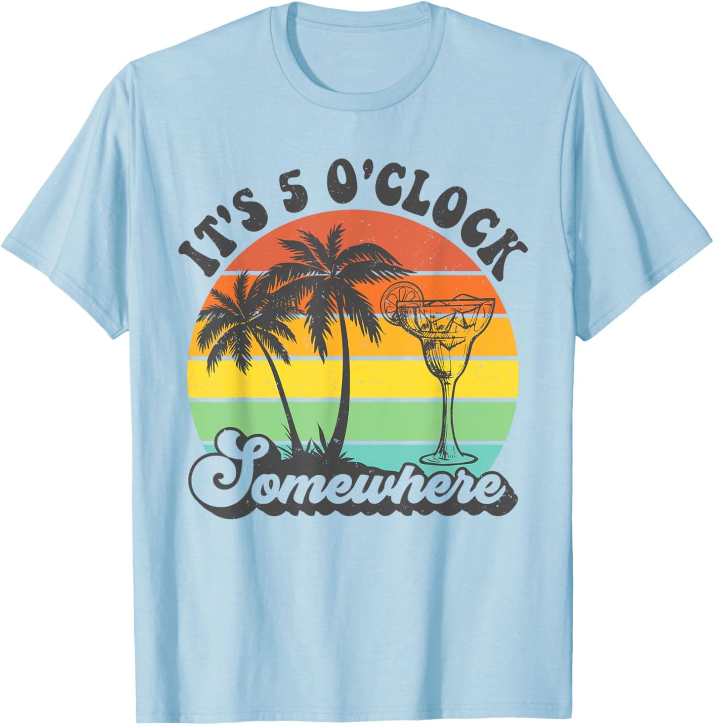 It's 5 O'clock Somewhere Coconut Tree Funny Summer Beach Women T-Shirt - T-Shirt | Light Blue