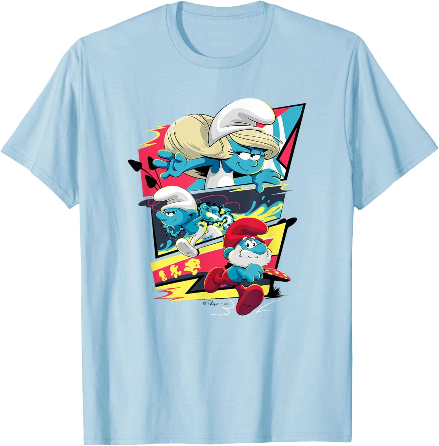 The Smurfs Action Comic Panels Retro Cartoon T-Shirt - T-Shirt | Light Blue