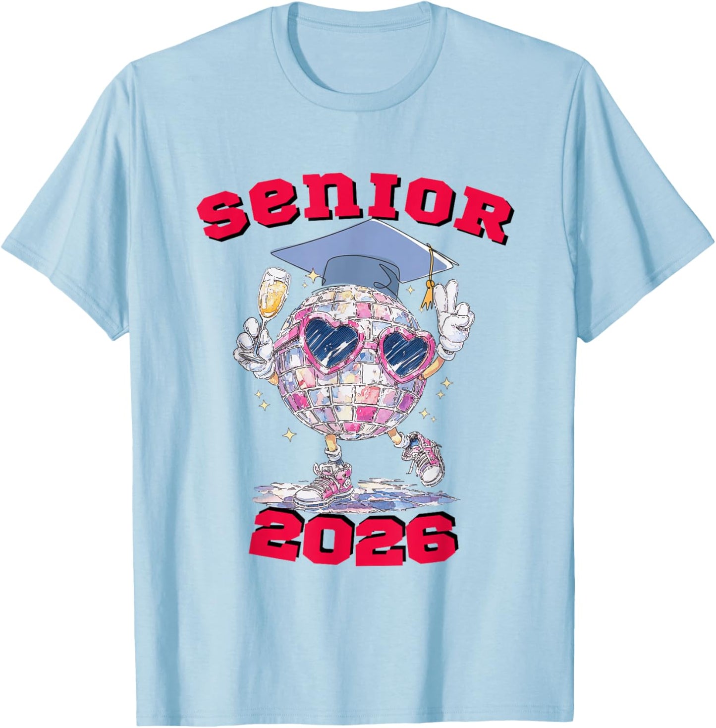 Cheering Disco Ball Senior 2026 Class of 2026 Senior T-Shirt - T-Shirt | Light Blue