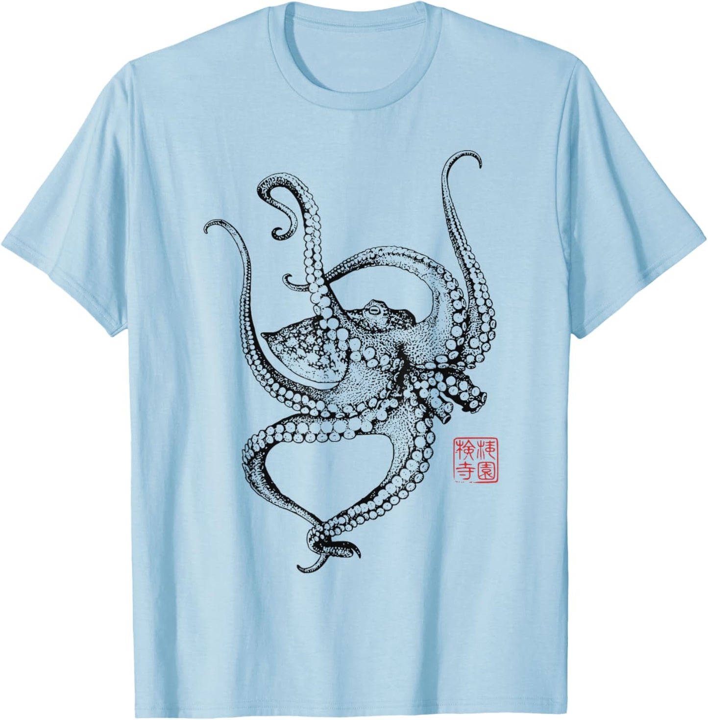 Japanische ästhetische Vintage Kraken Octopus T-Shirt - T-Shirt | Light Blue