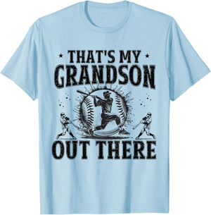 That's My Grandson Out There Baseball Grandma Grandpa Funny T-Shirt - T-Shirt | Light Blue