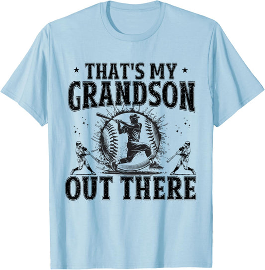 That's My Grandson Out There Baseball Grandma Grandpa Funny T-Shirt - T-Shirt | Light Blue