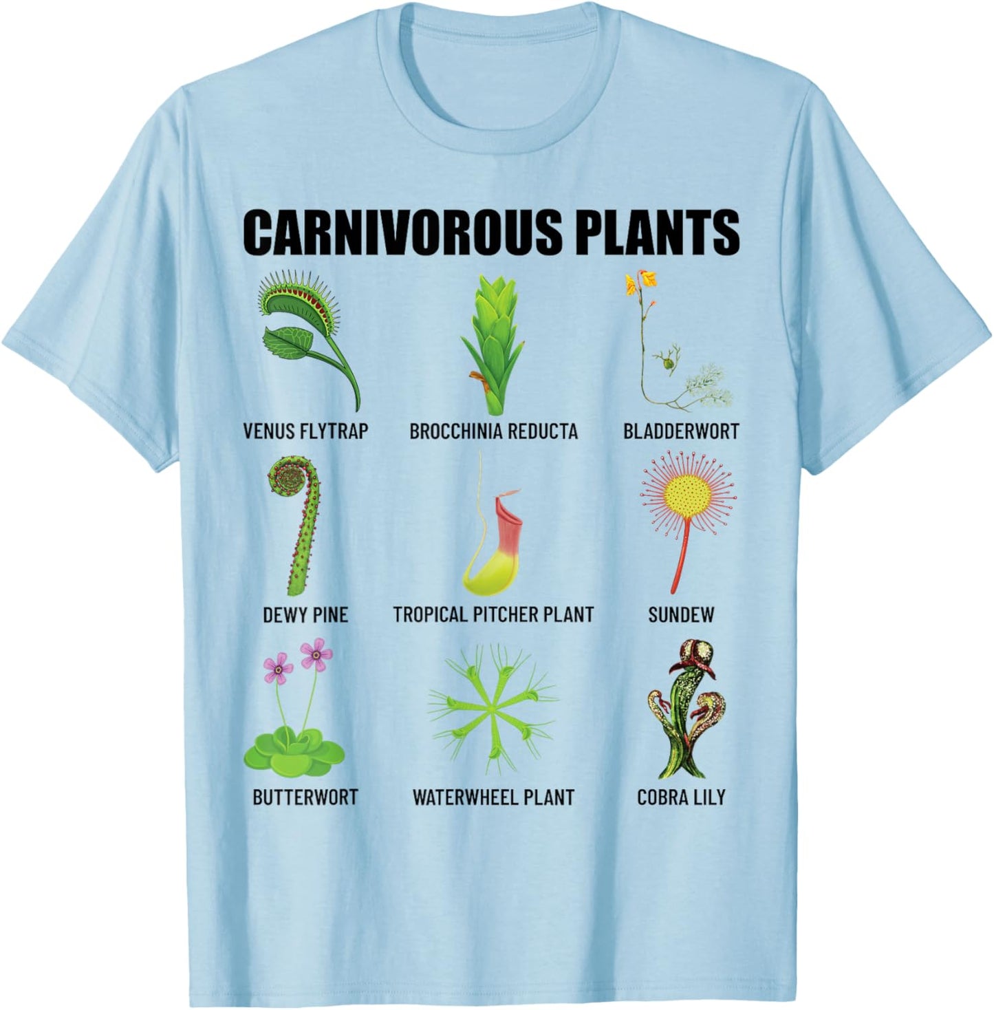 Carnivorous Plants Chart Venus Flytrap, Pitcher Plant T-Shirt - T-Shirt | Light Blue