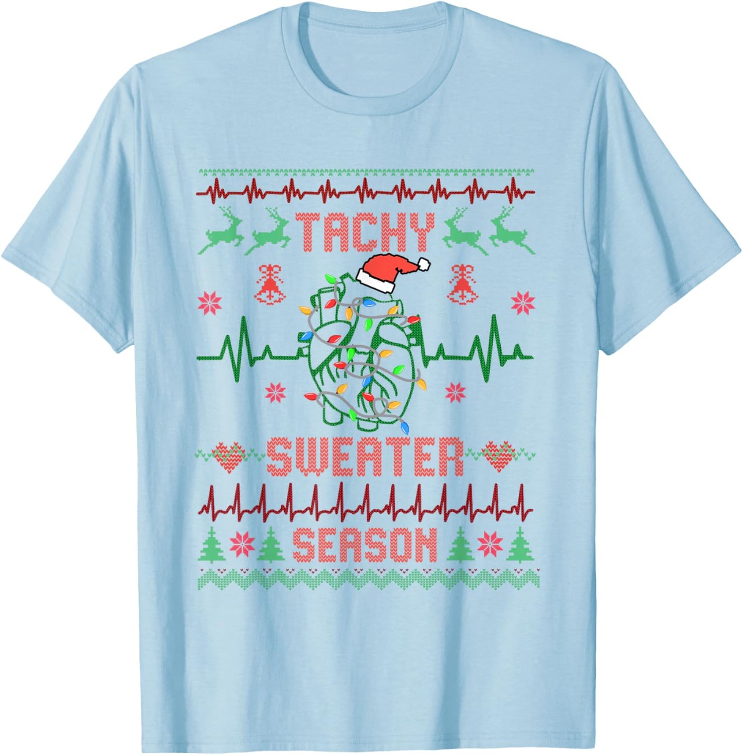 Medical Surgical Telemetry Christmas Nurse Tele Tech EKG T-Shirt - T-Shirt | Light Blue