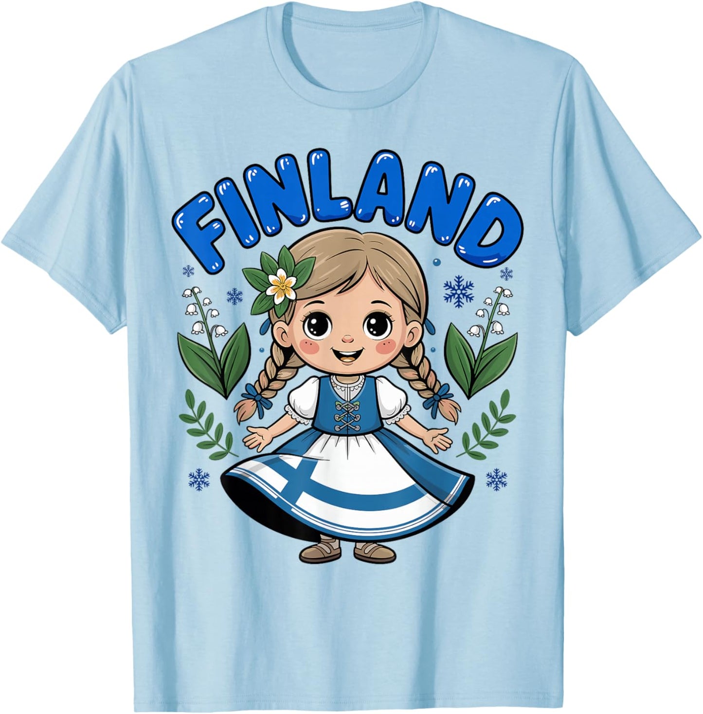 Cute Finnish Girl in Traditional Folk Dress for Kids T-Shirt - T-Shirt | Light Blue