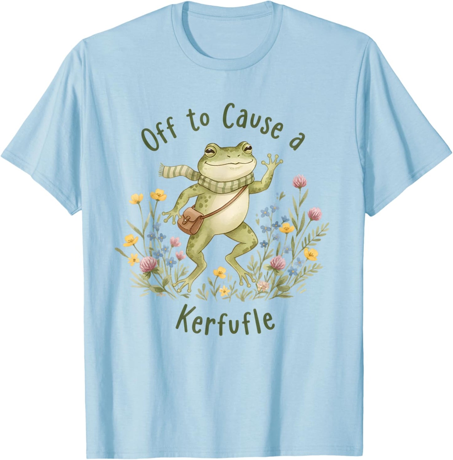 Cute Frog Off to Cause A Kerfuffle Whimsical Watercolor T-Shirt - T-Shirt | Light Blue