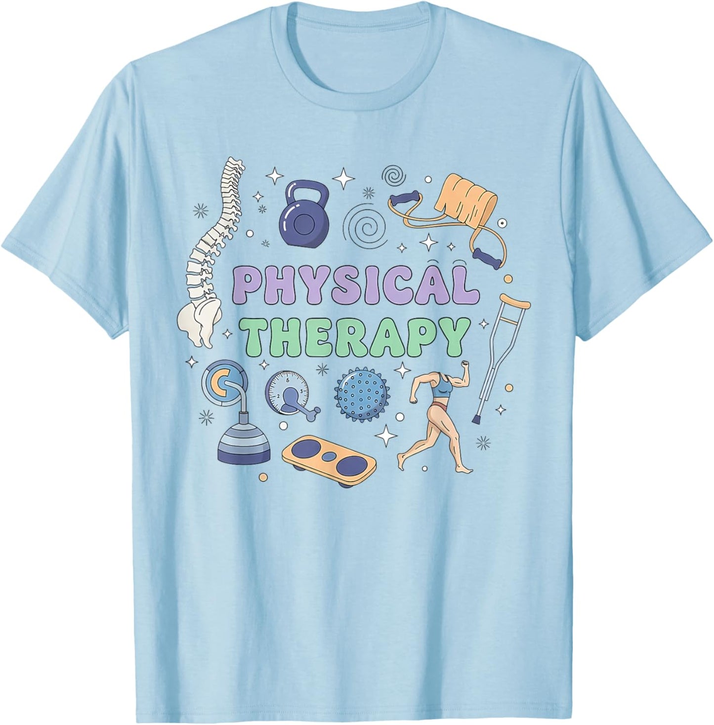 Physical Therapy PTA Retro Groovy PT Exercise DPT Therapist T-Shirt - T-Shirt | Light Blue