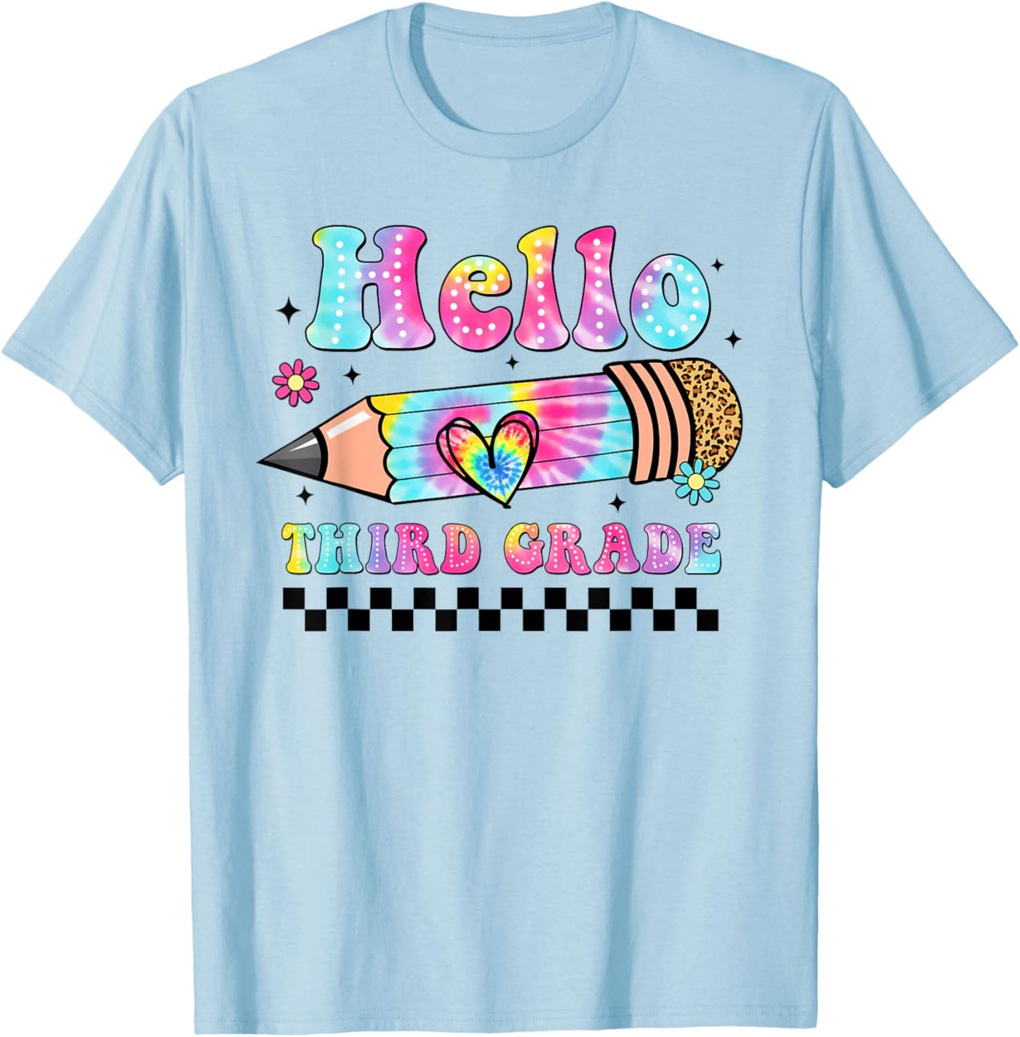 Hello 3rd Grade Leopard Tie Dye Back To School Third Grade T-Shirt - T-Shirt | Light Blue