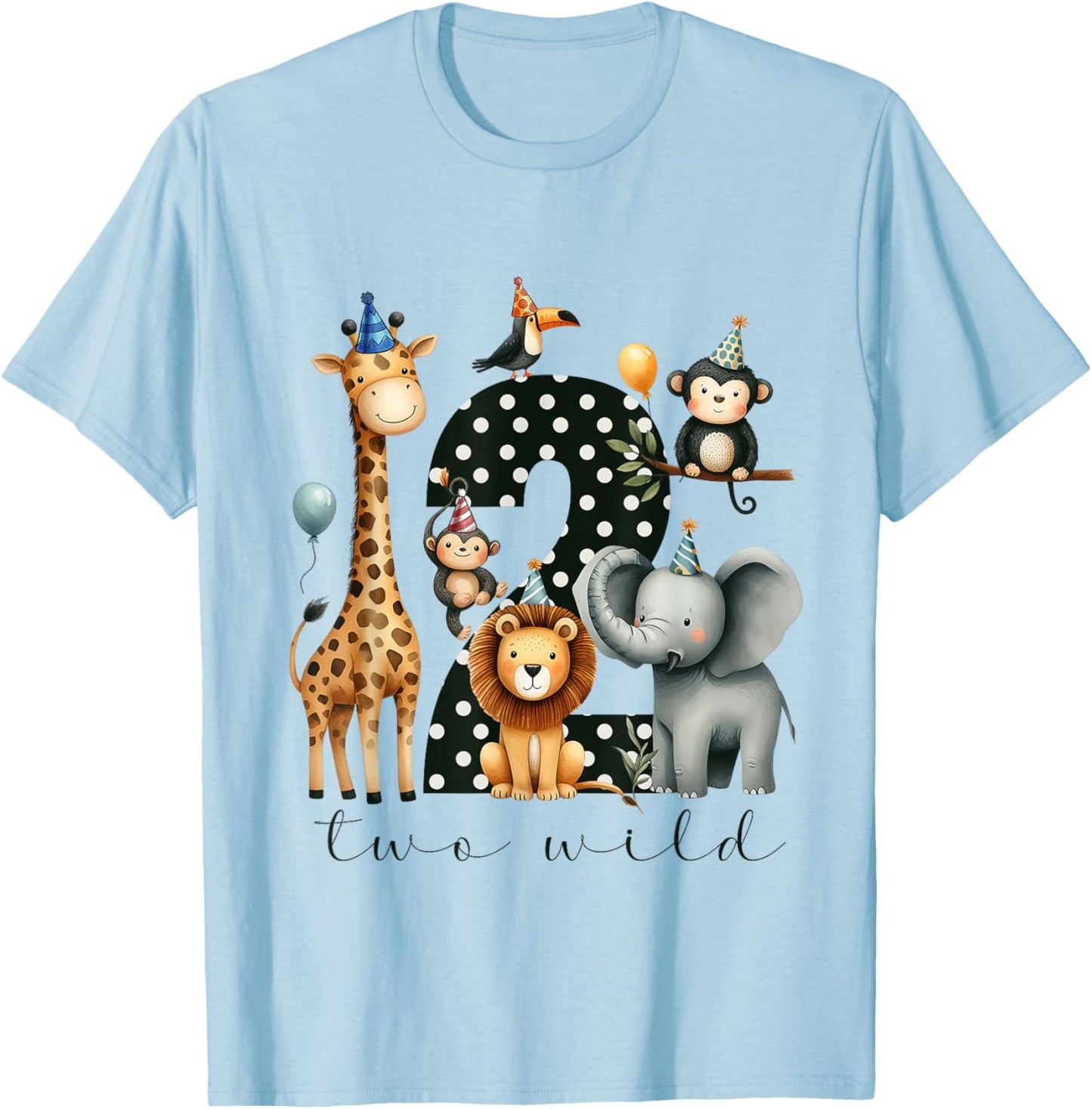 Two Wild Birthday Woodland Safari Jungle 2nd Birthday Boys T-Shirt - T-Shirt | Light Blue