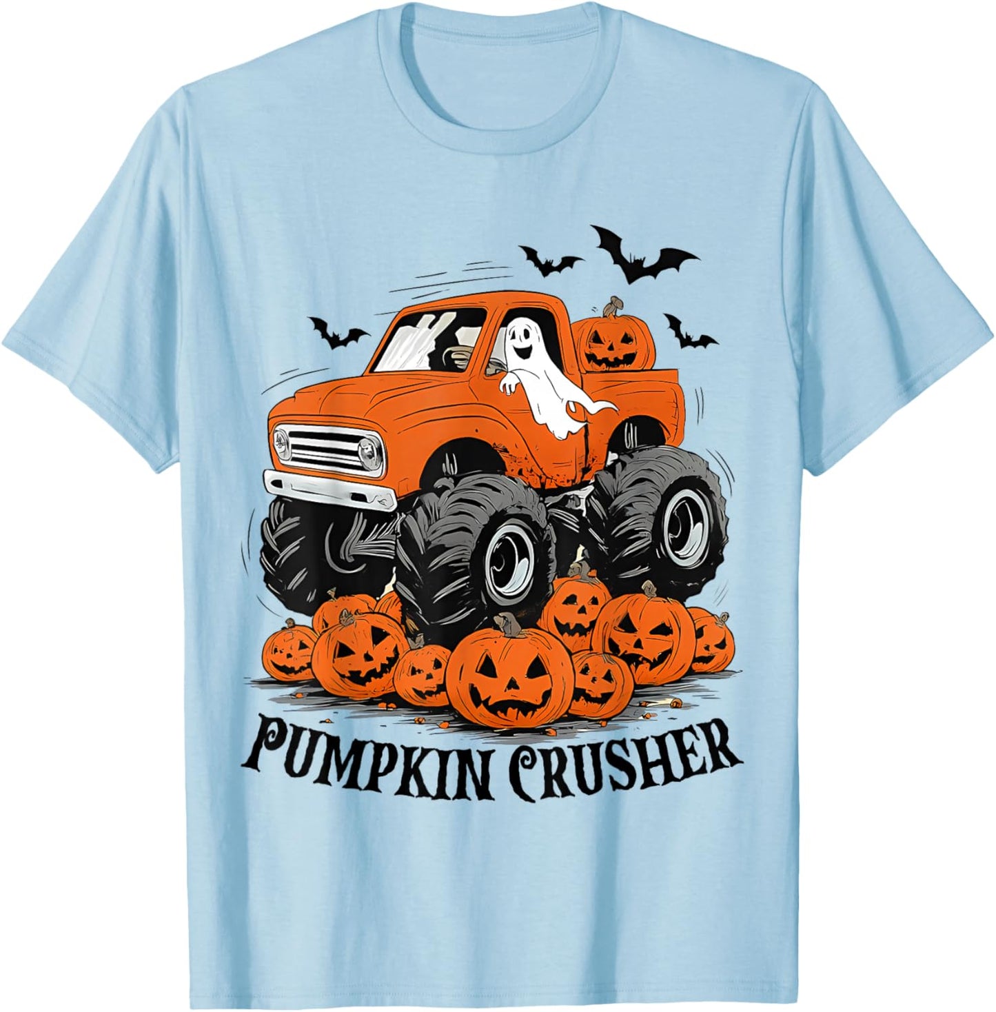 Kids Halloween Pumpkin Crusher Monster Truck Toddler Boys T-Shirt - T-Shirt | Light Blue