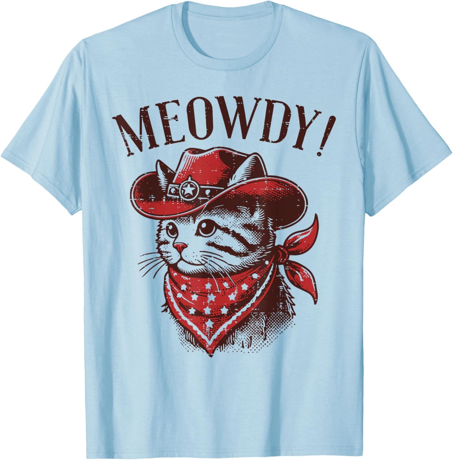 Cat Cowboy Face Meowdy Kitten Kitty Western Women Men Kids T-Shirt - T-Shirt | Light Blue