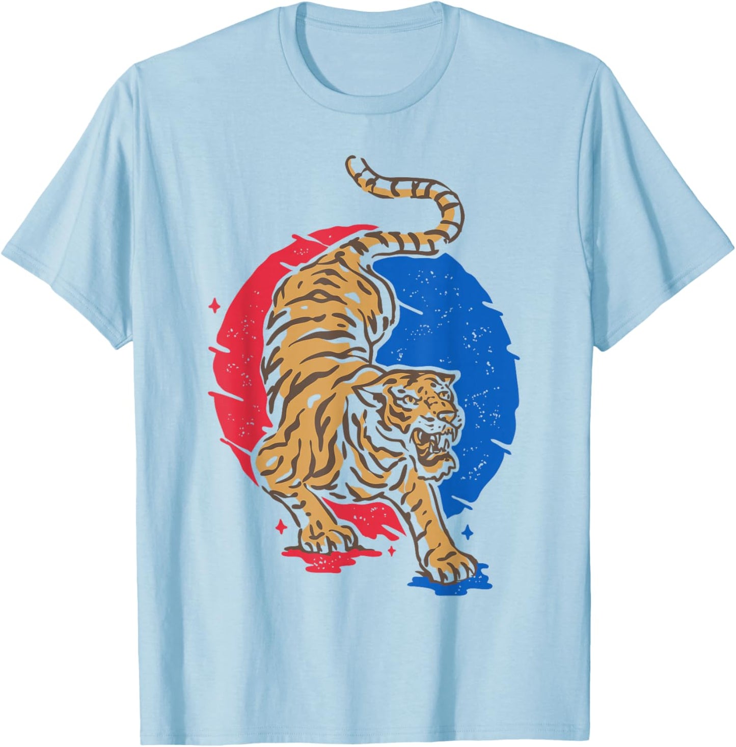 Korea Tiger Illustration - Hangul South Korean Gift T-Shirt - T-Shirt | Light Blue