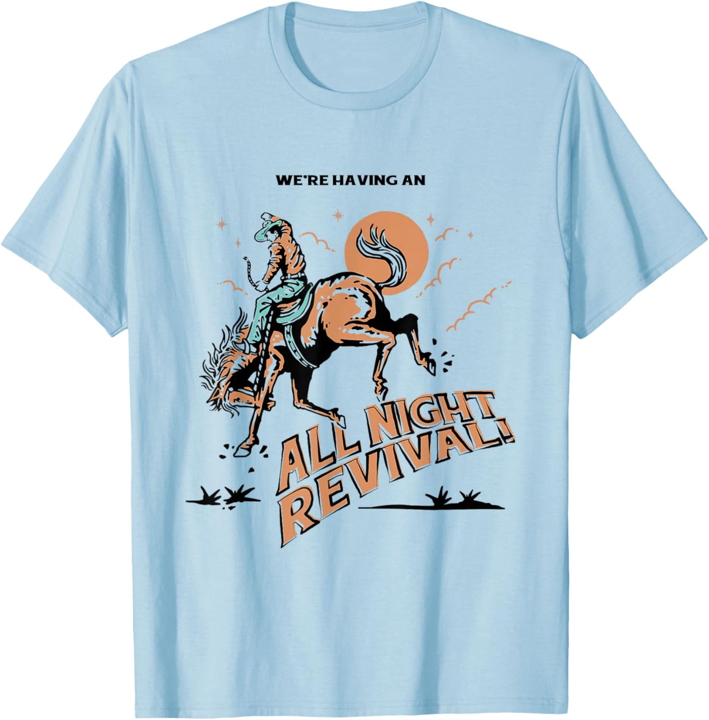 All Night Revival Cowboy Country Retro T-Shirt - T-Shirt | Light Blue